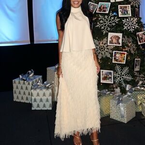 ARRANGE hybrid halter fringe maxi dress